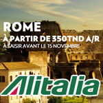 Alitalia propose le Tunis - Rome Ã  349 Dt TTC