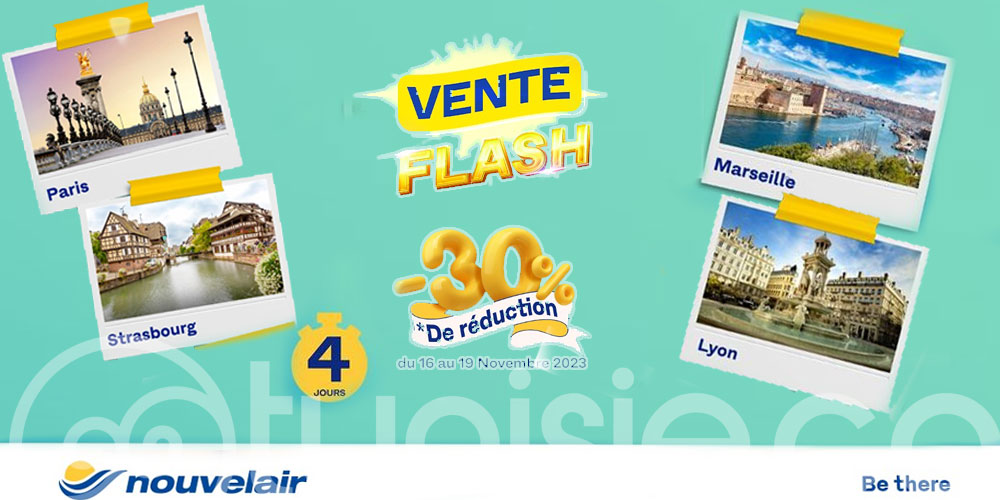 Vente flash Nouvelair  : visiter les plus grandes villes françaises avec des réductions de 30% ! 
