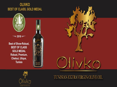 L’huile d’olive tunisienne ''Olivko'' remporte la médaille d'or ''Best Of Class'' à  Los Angeles 