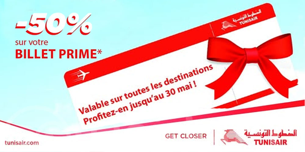 Réduction de 50% sur les billets Prime Fidelys avec Tunisair – Offre exceptionnelle