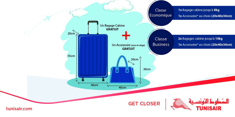 Bagages cabine Tunisair : poids, dimensions et accessoires autorisés